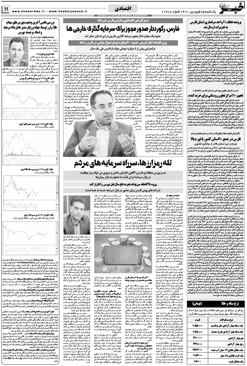 مشاهده صفحه ۱۱ روزنامه خبرجنوب تاریخ ۱۵  سال ۱۴۰۰