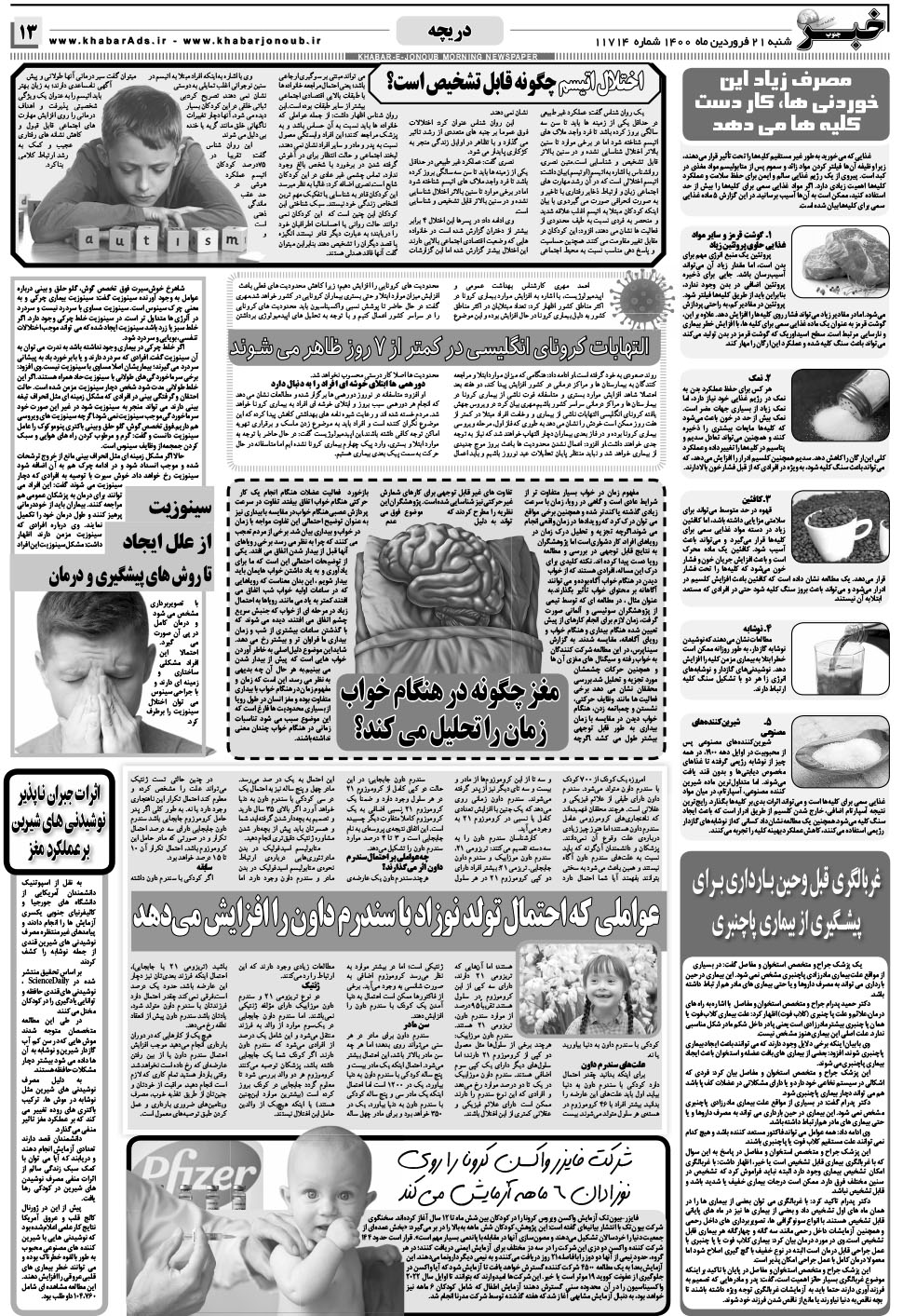 مشاهده صفحه ۱۳ روزنامه خبرجنوب تاریخ ۲۱  سال ۱۴۰۰