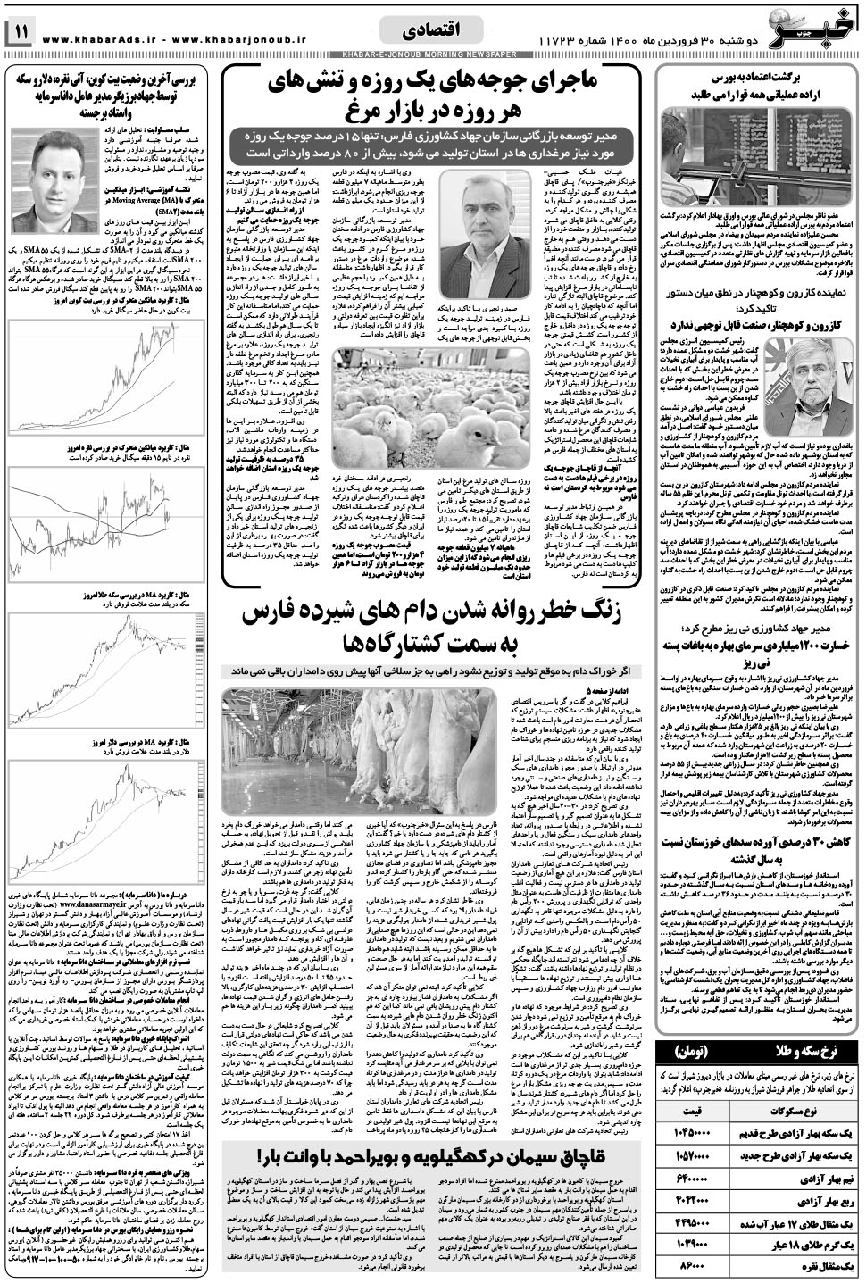 مشاهده صفحه ۱۱ روزنامه خبرجنوب تاریخ ۳۰  سال ۱۴۰۰