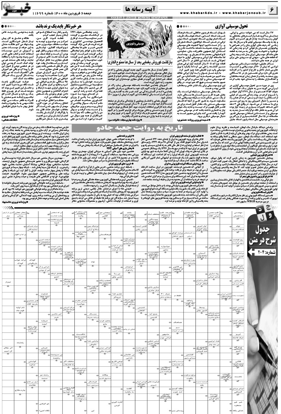 مشاهده صفحه ۶ روزنامه خبرجنوب تاریخ ۶  سال ۱۴۰۰