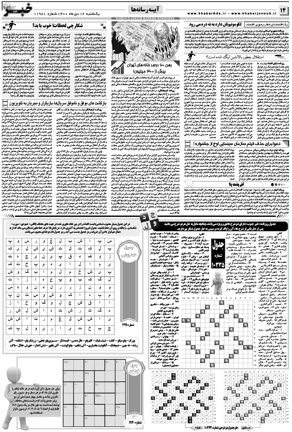 مشاهده صفحه ۱۴ روزنامه خبرجنوب تاریخ ۱۲ دی سال ۱۴۰۰