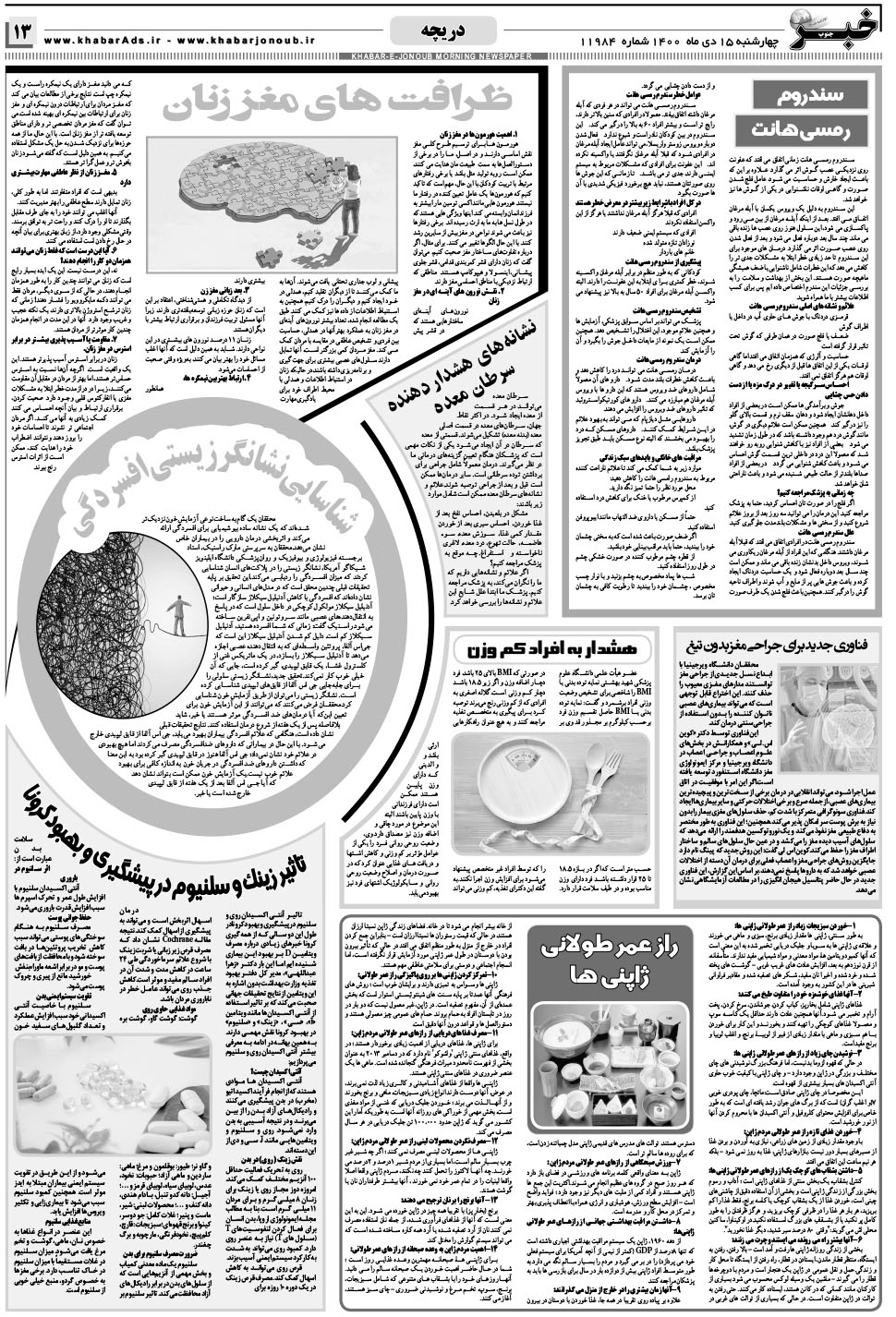 مشاهده صفحه ۱۳ روزنامه خبرجنوب تاریخ ۱۵ دی سال ۱۴۰۰