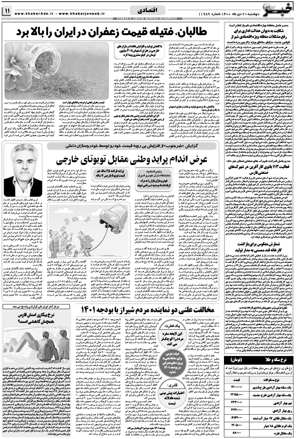 مشاهده صفحه ۱۱ روزنامه خبرجنوب تاریخ ۲۰ دی سال ۱۴۰۰