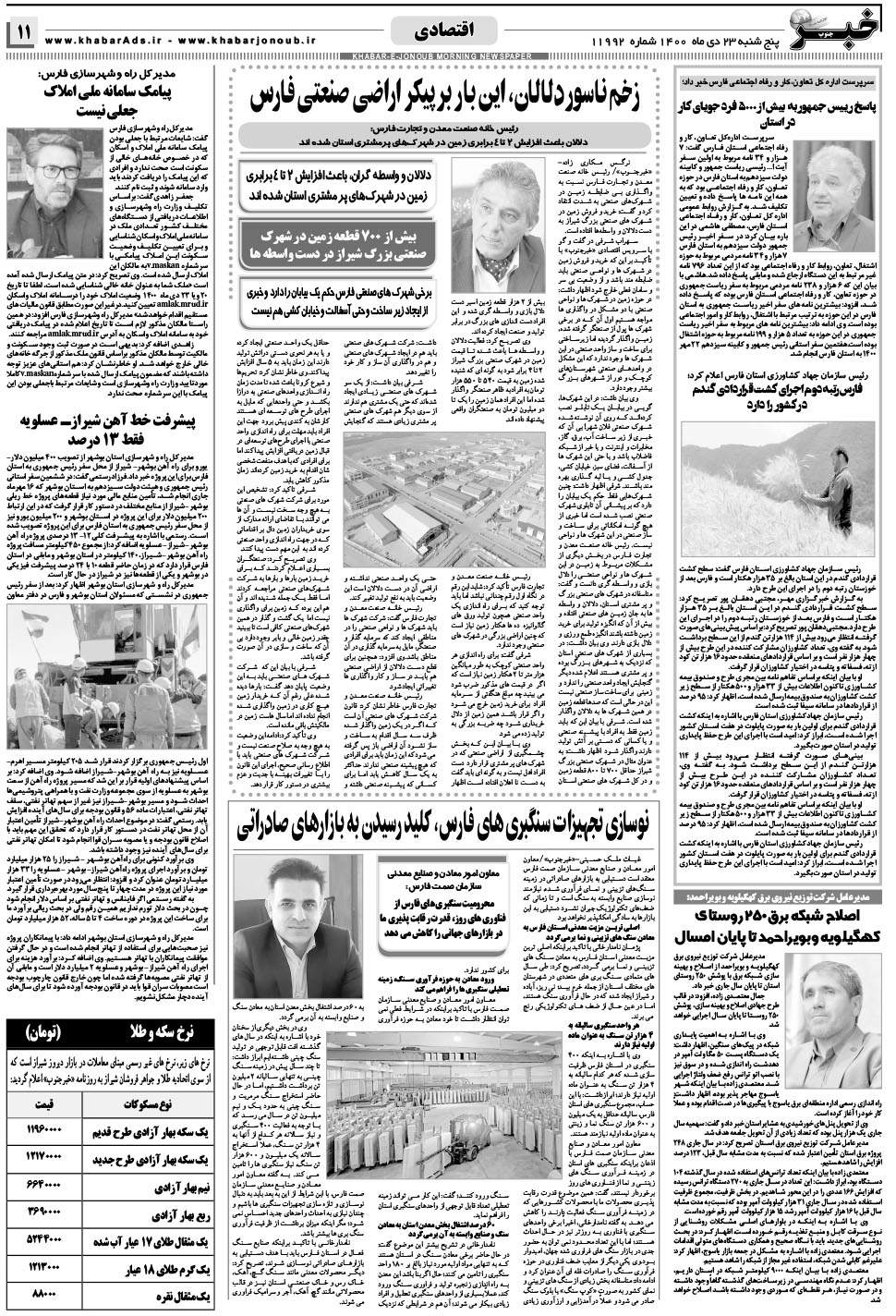 مشاهده صفحه ۱۱ روزنامه خبرجنوب تاریخ ۲۳ دی سال ۱۴۰۰