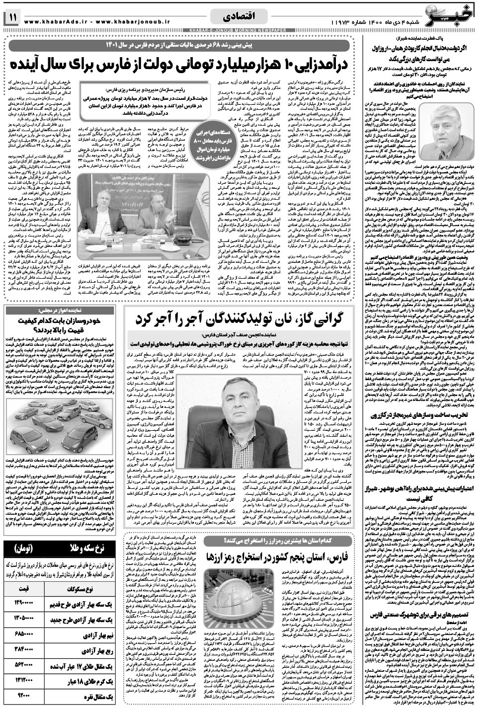 مشاهده صفحه ۱۱ روزنامه خبرجنوب تاریخ ۴ دی سال ۱۴۰۰