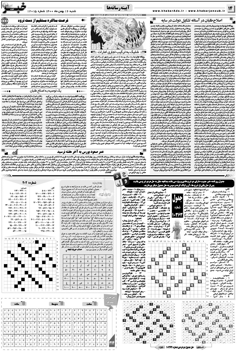 مشاهده صفحه ۱۴ روزنامه خبرجنوب تاریخ ۱۶ بهمن سال ۱۴۰۰