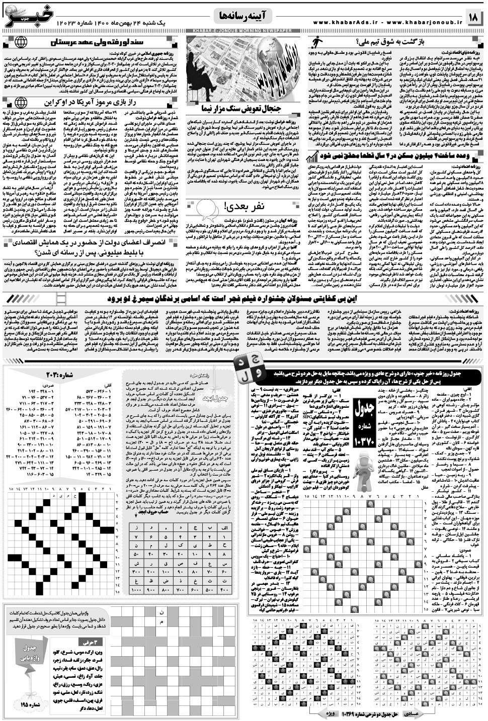 مشاهده صفحه ۱۸ روزنامه خبرجنوب تاریخ ۲۴ بهمن سال ۱۴۰۰