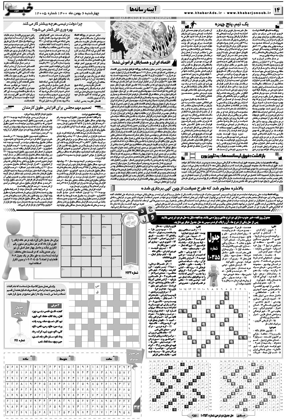 مشاهده صفحه ۱۴ روزنامه خبرجنوب تاریخ ۶ بهمن سال ۱۴۰۰