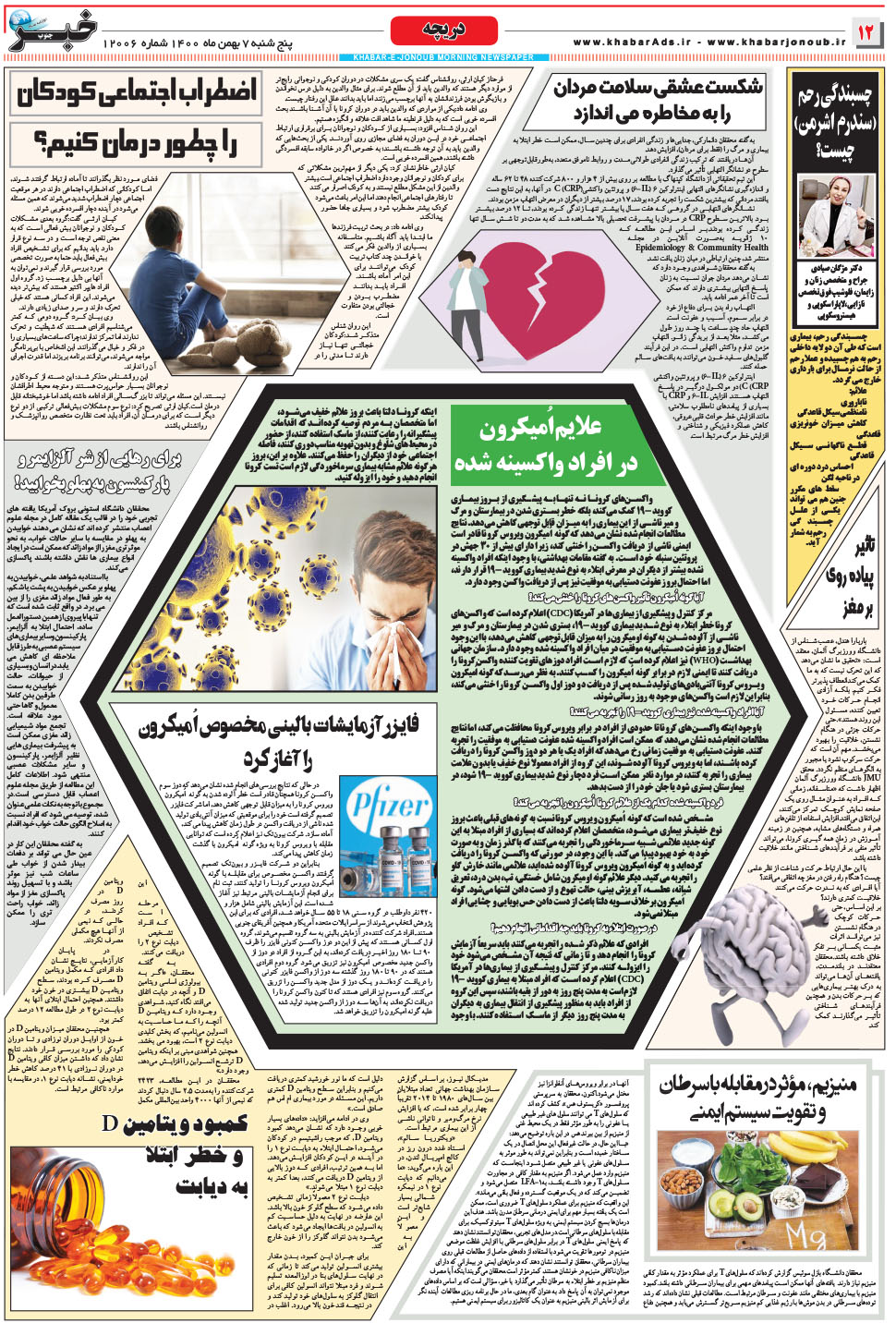 مشاهده صفحه ۱۲ روزنامه خبرجنوب تاریخ ۷ بهمن سال ۱۴۰۰