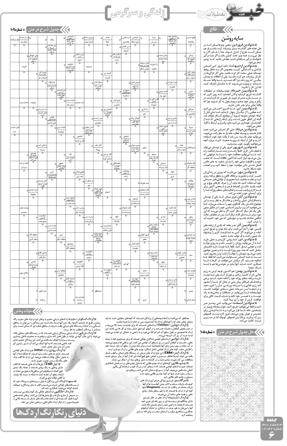 مشاهده صفحه ۶ روزنامه خبرجنوب تاریخ ۱۳ اسفند سال ۱۴۰۰