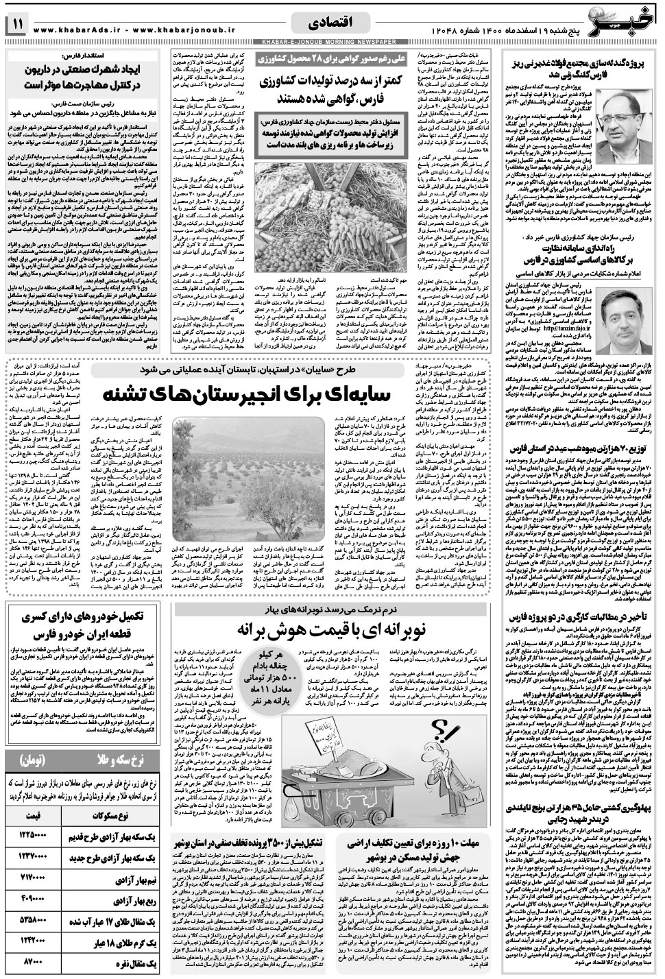 مشاهده صفحه ۱۱ روزنامه خبرجنوب تاریخ ۱۹ اسفند سال ۱۴۰۰