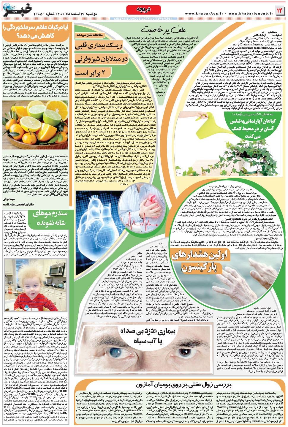 مشاهده صفحه ۱۲ روزنامه خبرجنوب تاریخ ۲۳ اسفند سال ۱۴۰۰