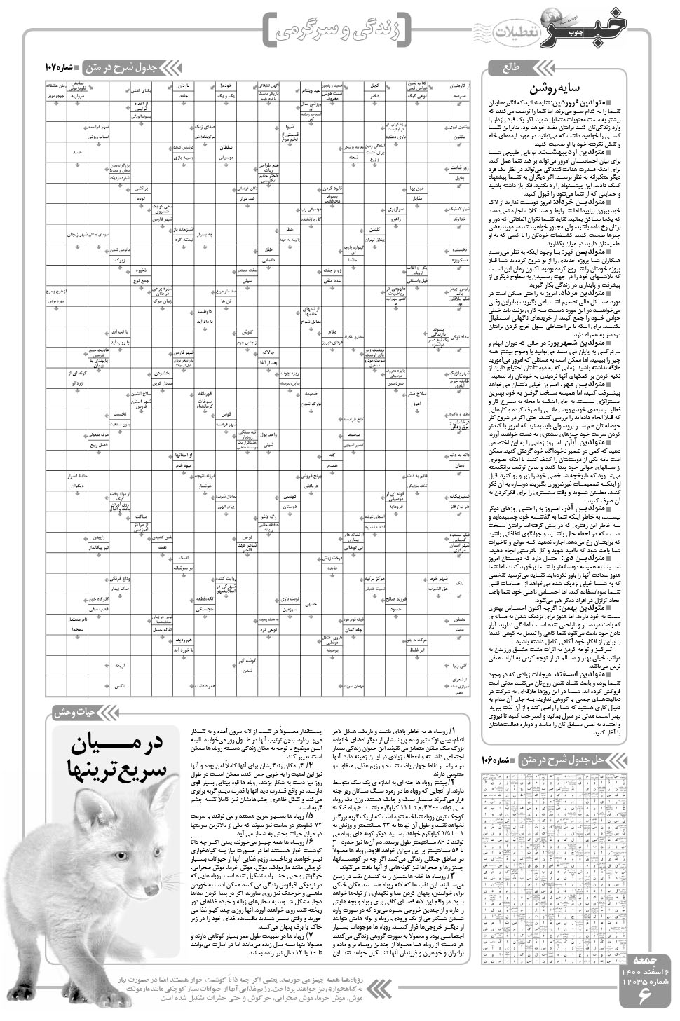 مشاهده صفحه ۶ روزنامه خبرجنوب تاریخ ۶ اسفند سال ۱۴۰۰
