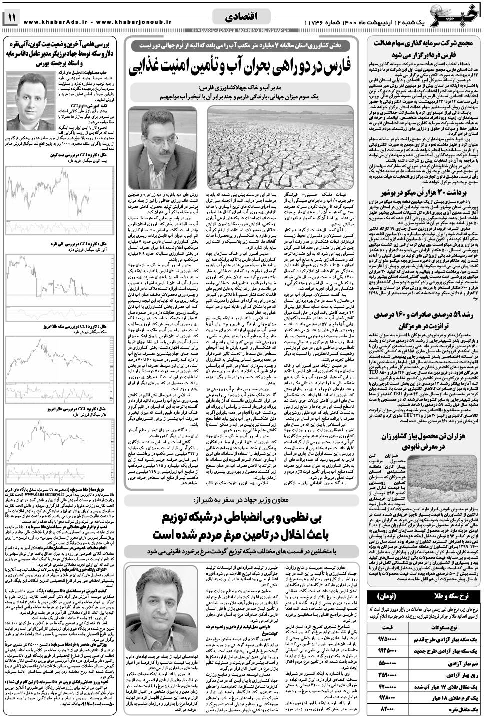 مشاهده صفحه ۱۱ روزنامه خبرجنوب تاریخ ۱۲  سال ۱۴۰۰