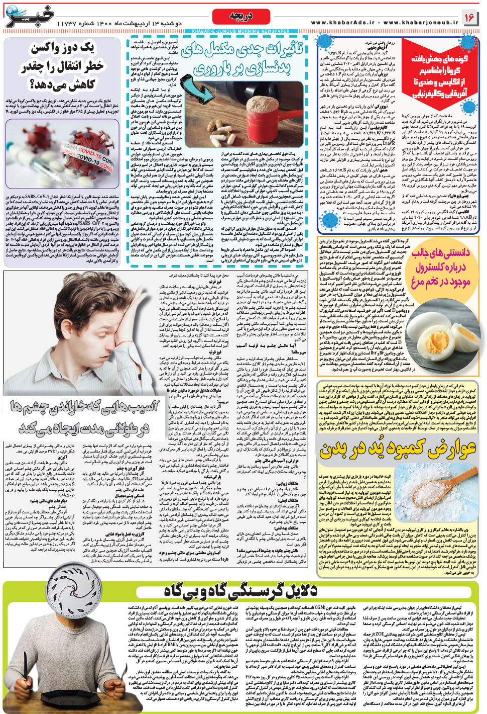 مشاهده صفحه ۱۶ روزنامه خبرجنوب تاریخ ۱۳  سال ۱۴۰۰