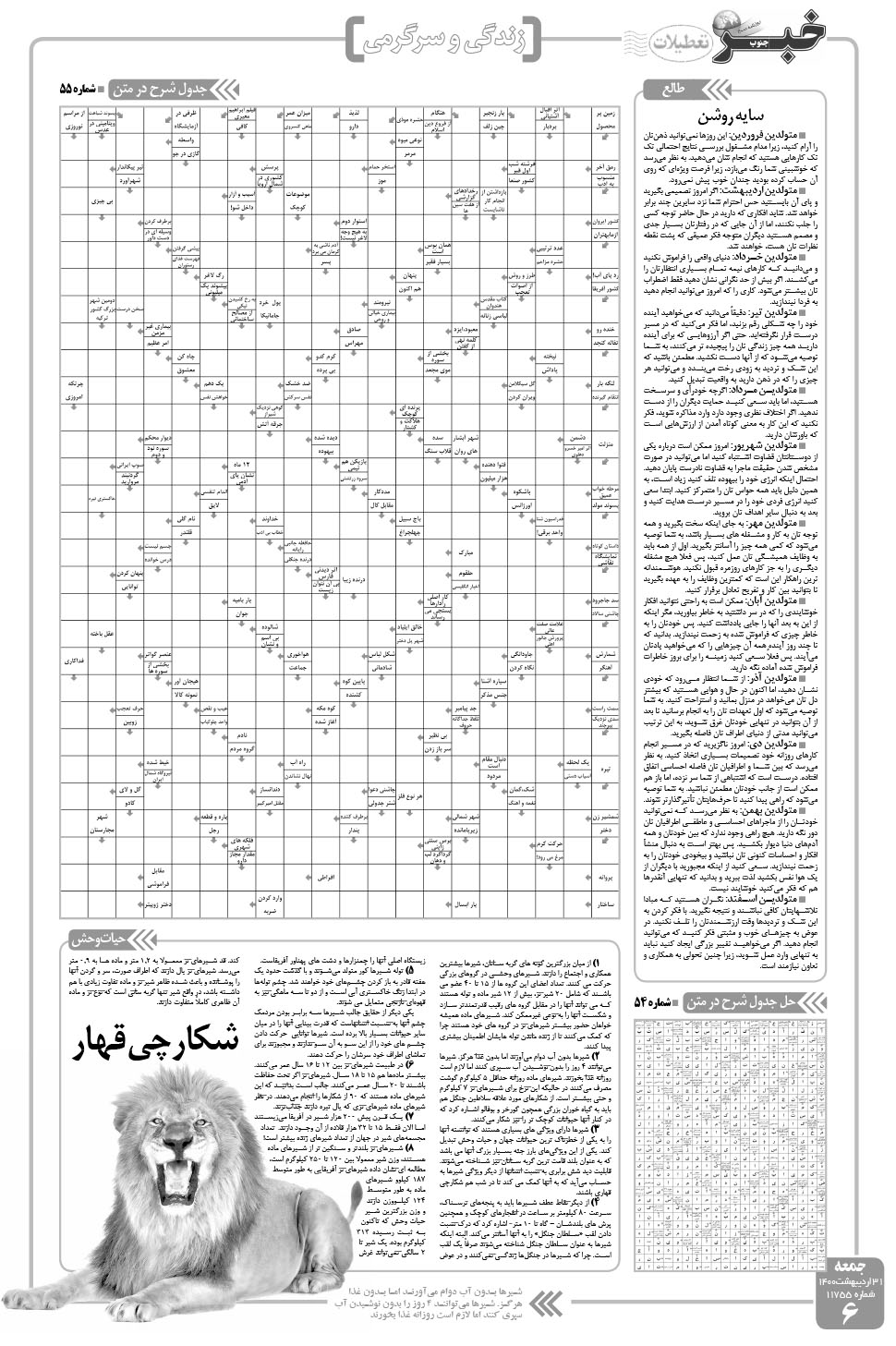 مشاهده صفحه ۶ روزنامه خبرجنوب تاریخ ۳۱  سال ۱۴۰۰