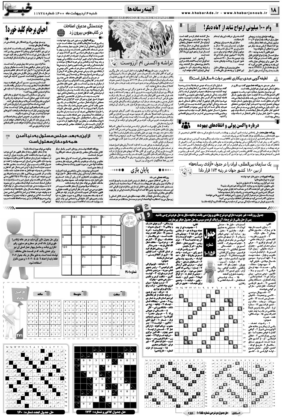 مشاهده صفحه ۱۸ روزنامه خبرجنوب تاریخ ۴  سال ۱۴۰۰