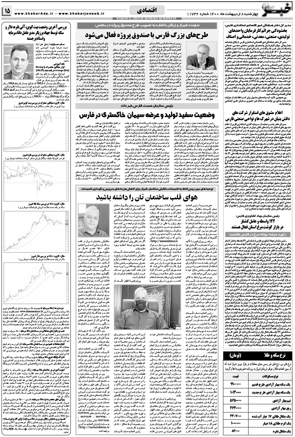 مشاهده صفحه ۱۵ روزنامه خبرجنوب تاریخ ۸  سال ۱۴۰۰