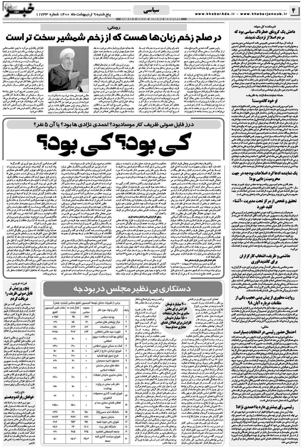 مشاهده صفحه ۴ روزنامه خبرجنوب تاریخ ۹  سال ۱۴۰۰