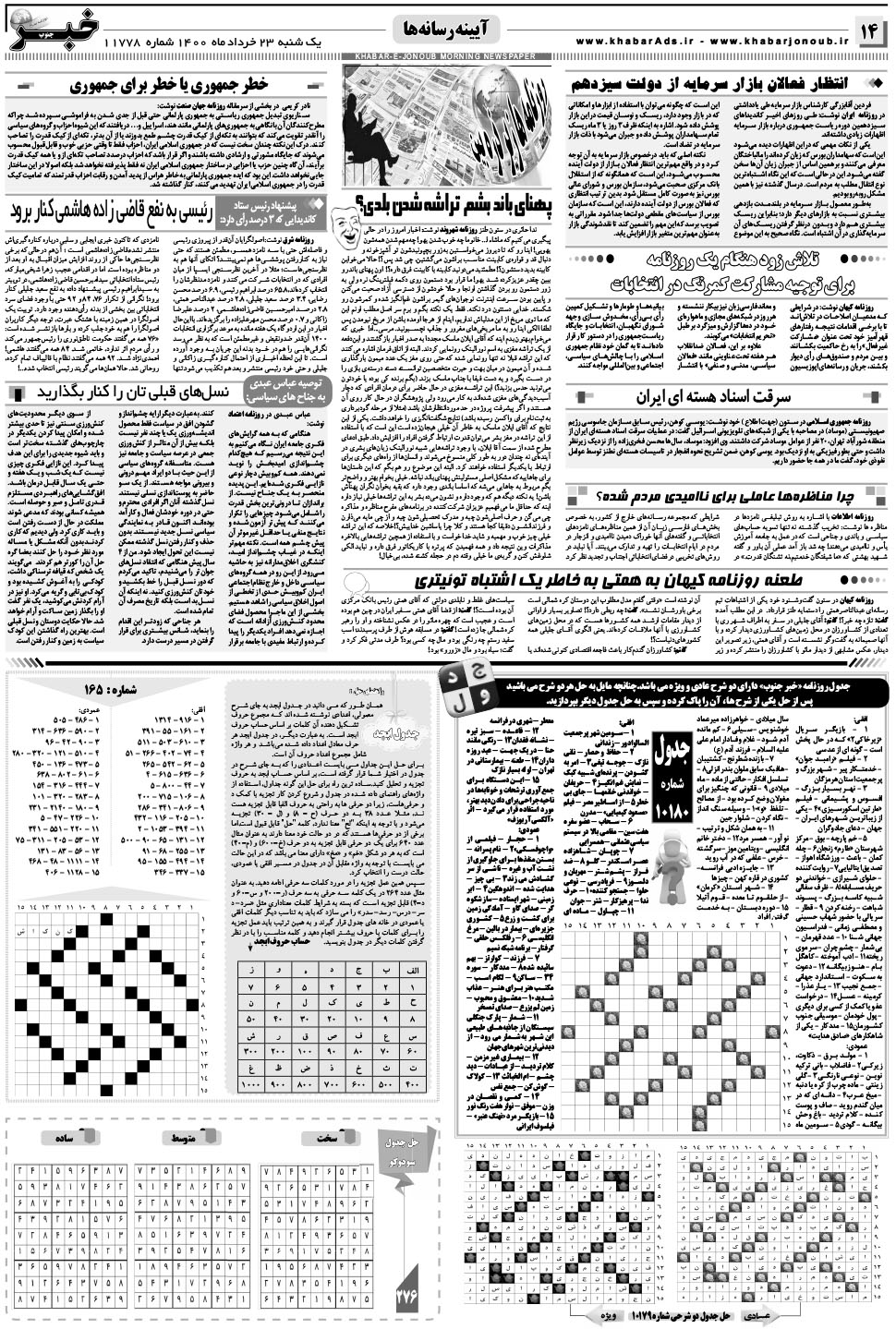 مشاهده صفحه ۱۴ روزنامه خبرجنوب تاریخ ۲۳  سال ۱۴۰۰