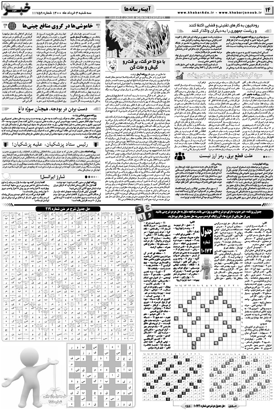 مشاهده صفحه ۱۴ روزنامه خبرجنوب تاریخ ۴  سال ۱۴۰۰