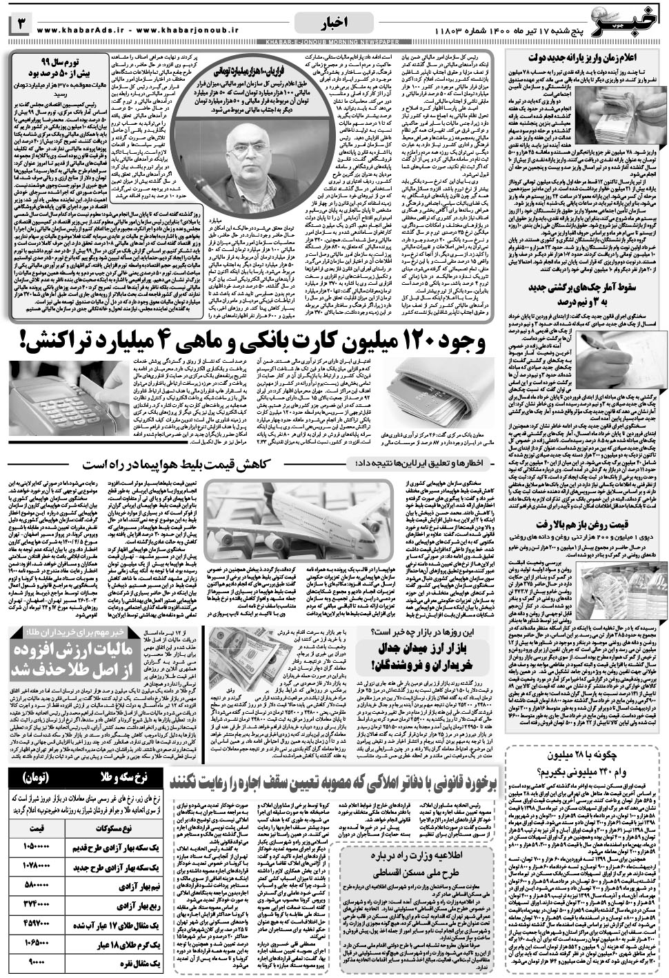 مشاهده صفحه ۳ روزنامه خبرجنوب تاریخ ۱۷  سال ۱۴۰۰