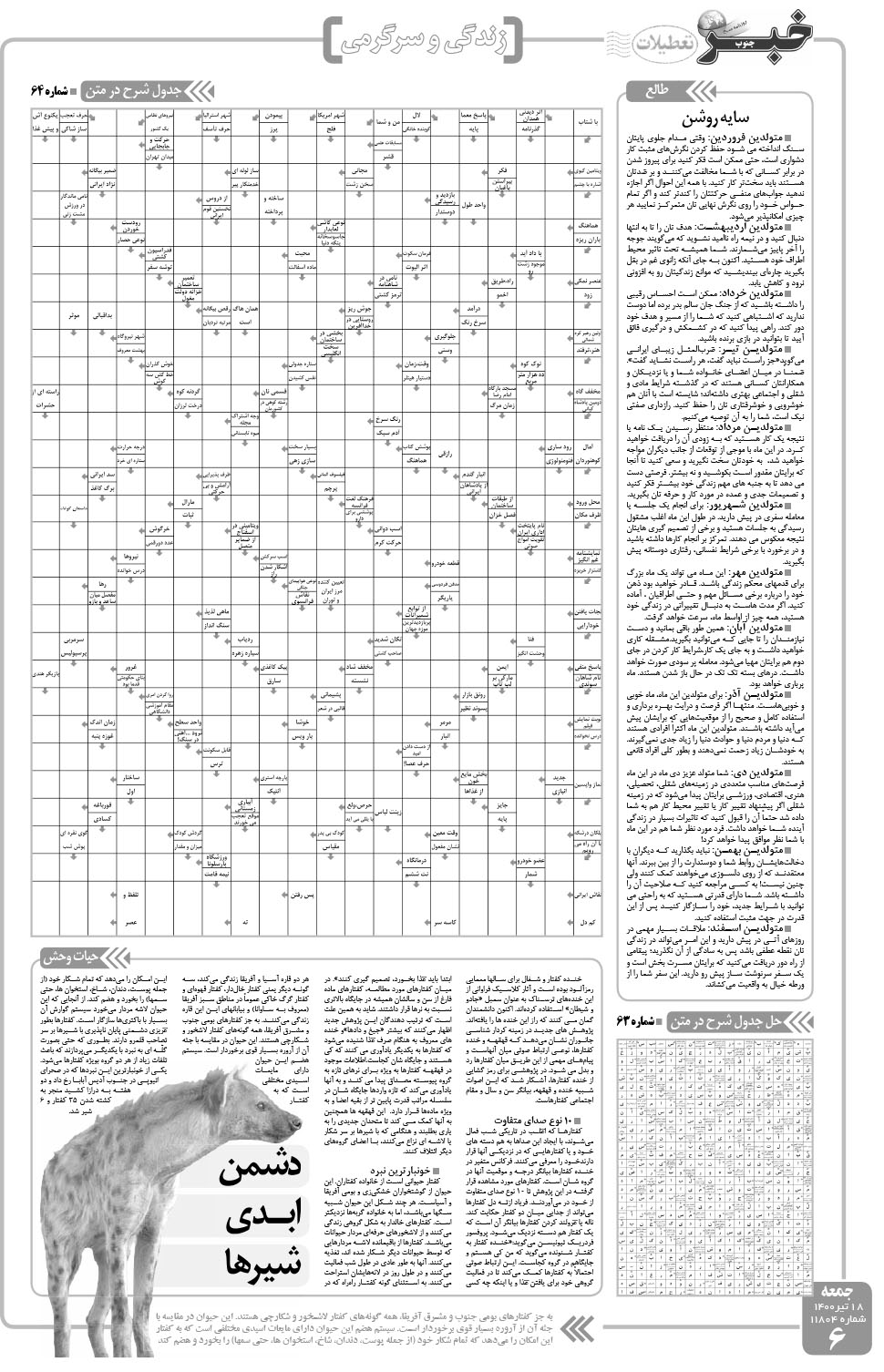 مشاهده صفحه ۶ روزنامه خبرجنوب تاریخ ۱۸  سال ۱۴۰۰