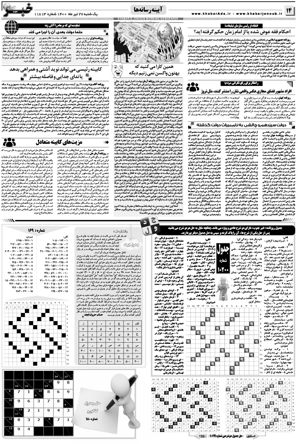 مشاهده صفحه ۱۴ روزنامه خبرجنوب تاریخ ۲۷  سال ۱۴۰۰
