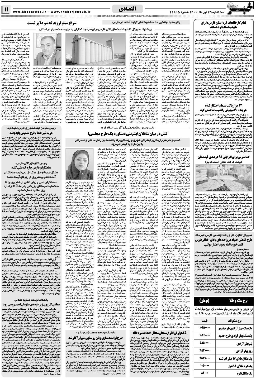 مشاهده صفحه ۱۱ روزنامه خبرجنوب تاریخ ۲۹  سال ۱۴۰۰
