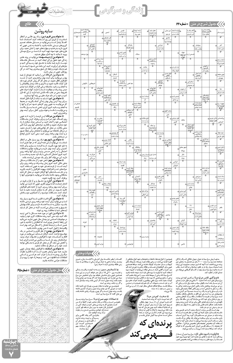 مشاهده صفحه ۷ روزنامه خبرجنوب تاریخ ۳۰  سال ۱۴۰۰