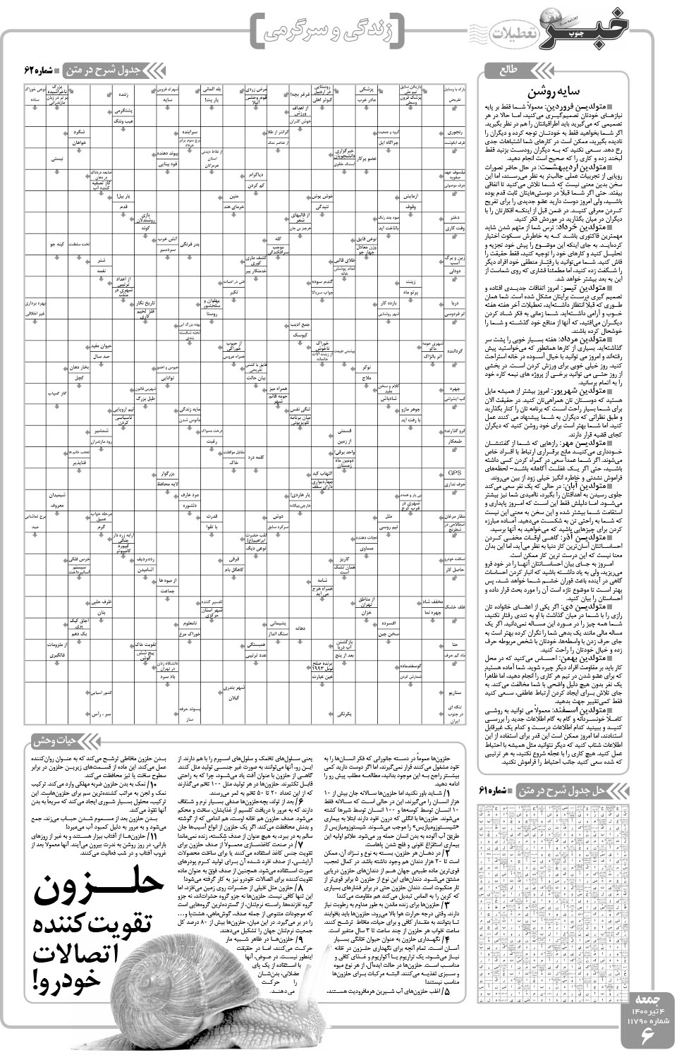مشاهده صفحه ۶ روزنامه خبرجنوب تاریخ ۴  سال ۱۴۰۰