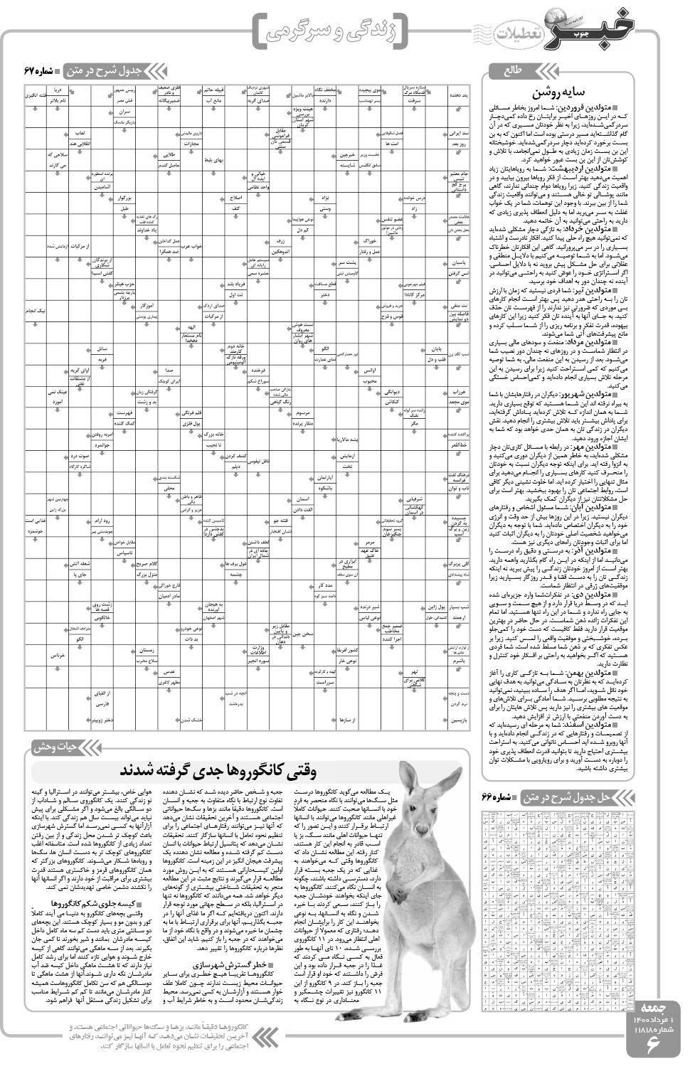 مشاهده صفحه ۶ روزنامه خبرجنوب تاریخ ۱  سال ۱۴۰۰