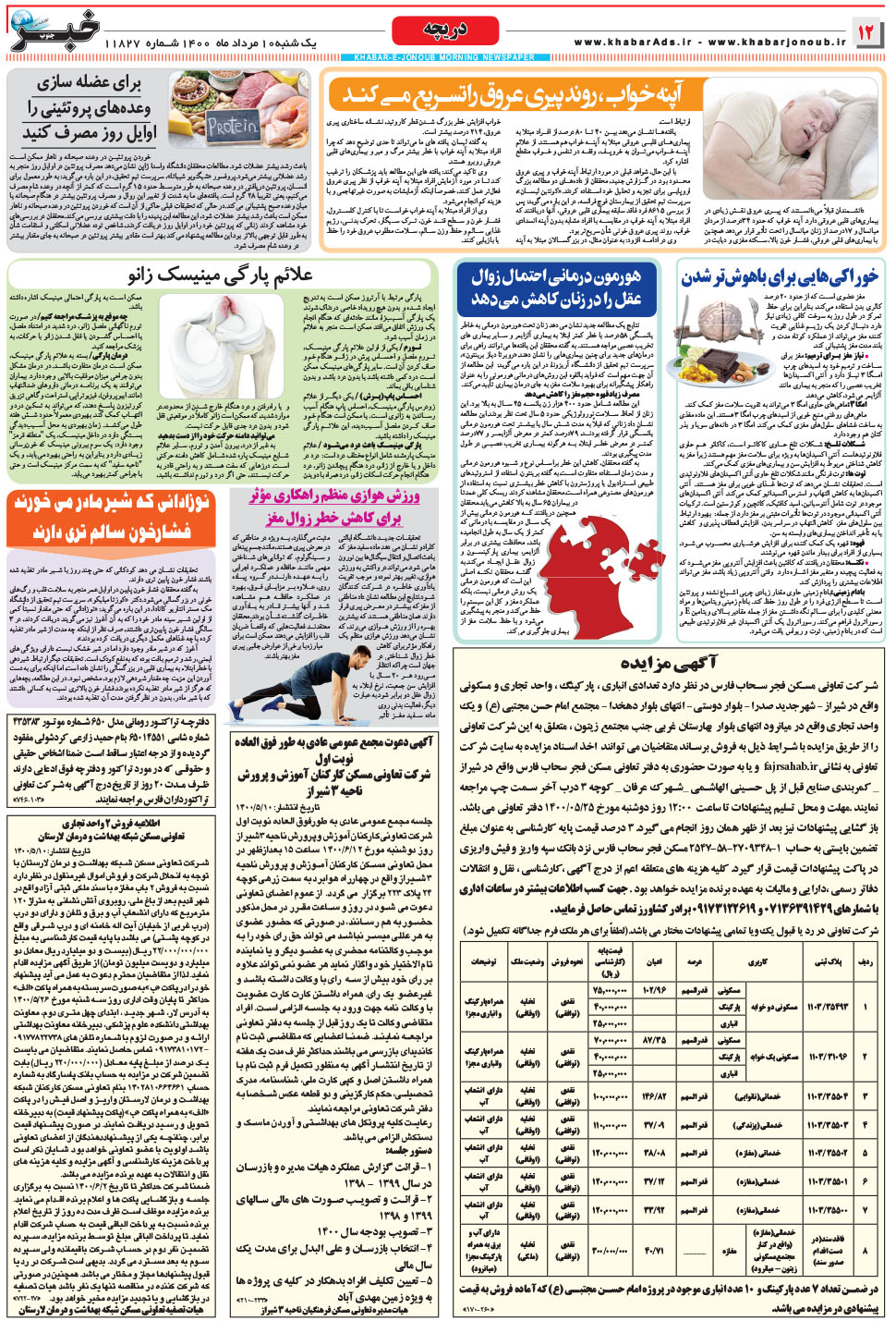 مشاهده صفحه ۱۲ روزنامه خبرجنوب تاریخ ۱۰  سال ۱۴۰۰