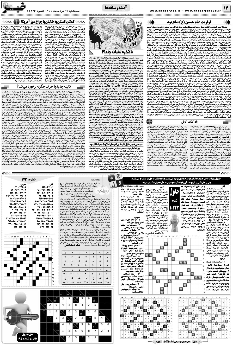 مشاهده صفحه ۱۴ روزنامه خبرجنوب تاریخ ۲۶  سال ۱۴۰۰