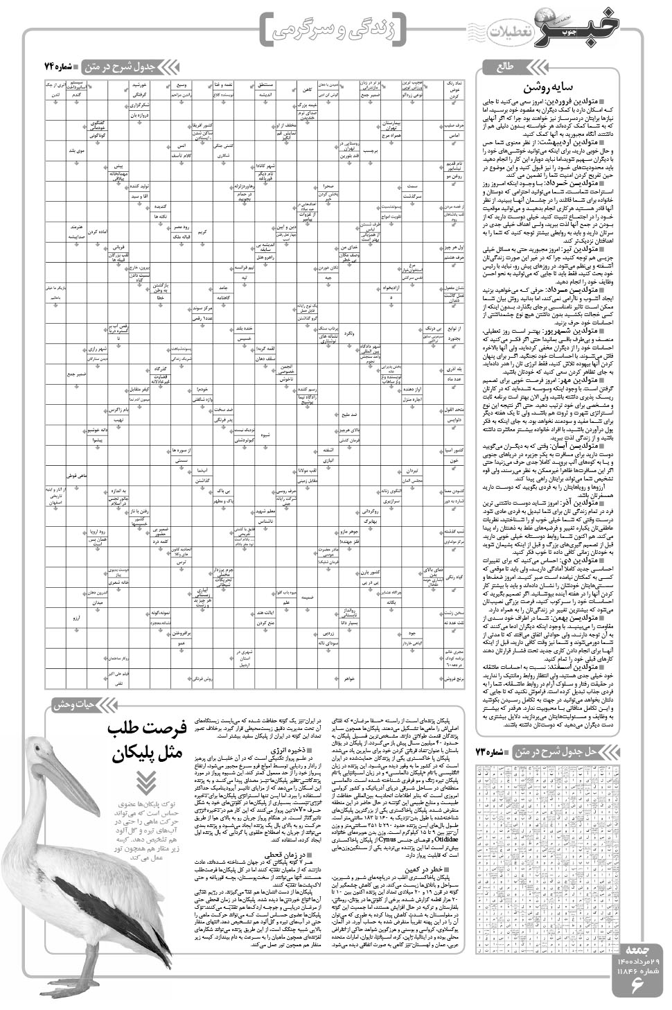 مشاهده صفحه ۶ روزنامه خبرجنوب تاریخ ۲۹  سال ۱۴۰۰