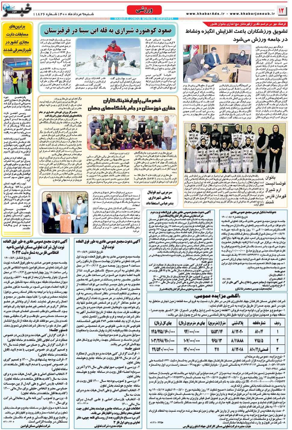 مشاهده صفحه ۱۲ روزنامه خبرجنوب تاریخ ۹  سال ۱۴۰۰