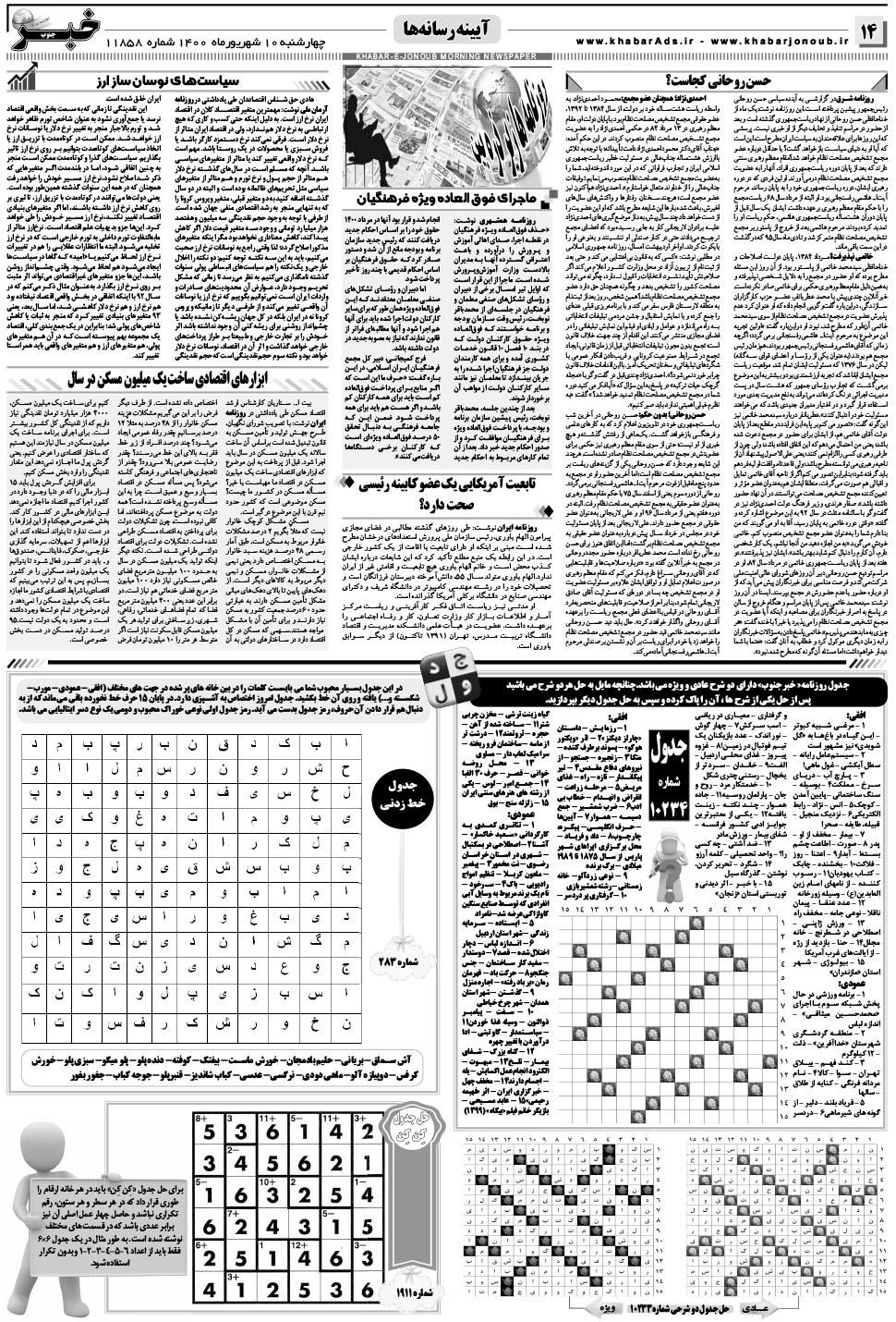 مشاهده صفحه ۱۴ روزنامه خبرجنوب تاریخ ۱۰  سال ۱۴۰۰