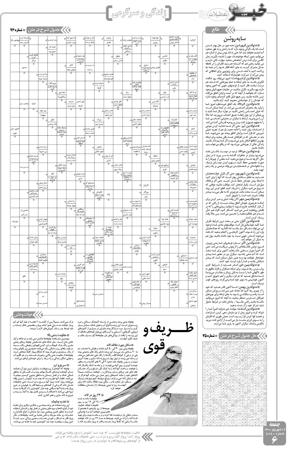 مشاهده صفحه ۶ روزنامه خبرجنوب تاریخ ۱۲  سال ۱۴۰۰