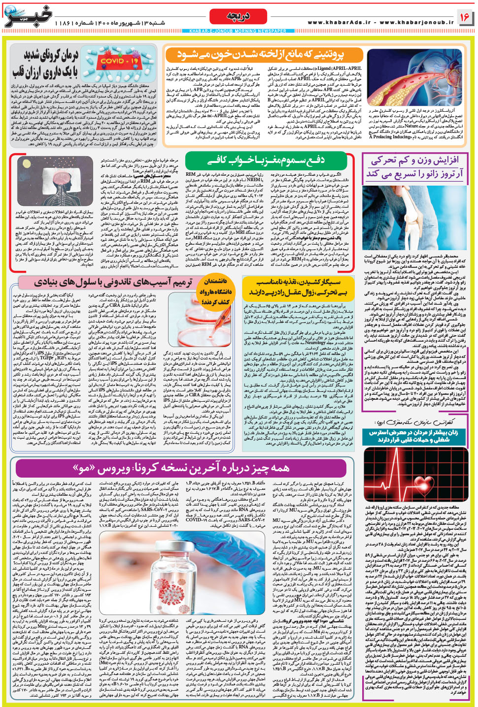 مشاهده صفحه ۱۶ روزنامه خبرجنوب تاریخ ۱۳  سال ۱۴۰۰