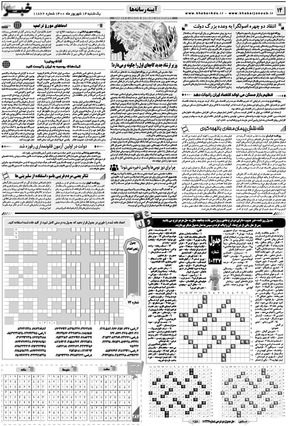 مشاهده صفحه ۱۴ روزنامه خبرجنوب تاریخ ۱۴  سال ۱۴۰۰