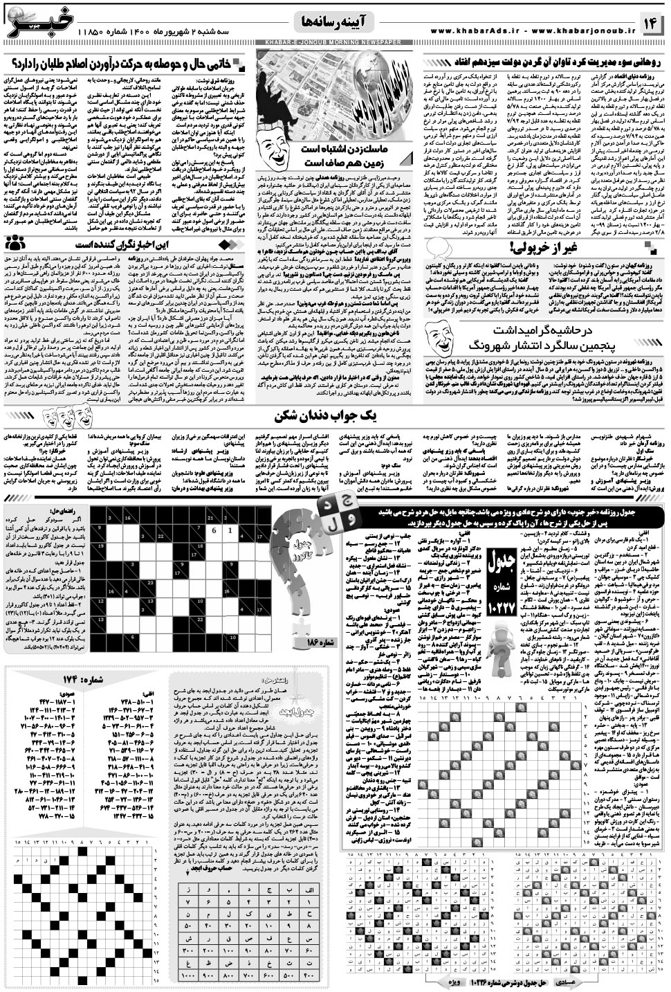 مشاهده صفحه ۱۴ روزنامه خبرجنوب تاریخ ۲  سال ۱۴۰۰