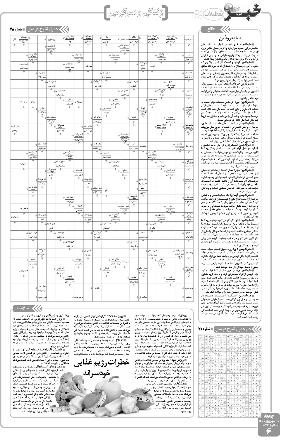 مشاهده صفحه ۶ روزنامه خبرجنوب تاریخ ۲۶  سال ۱۴۰۰