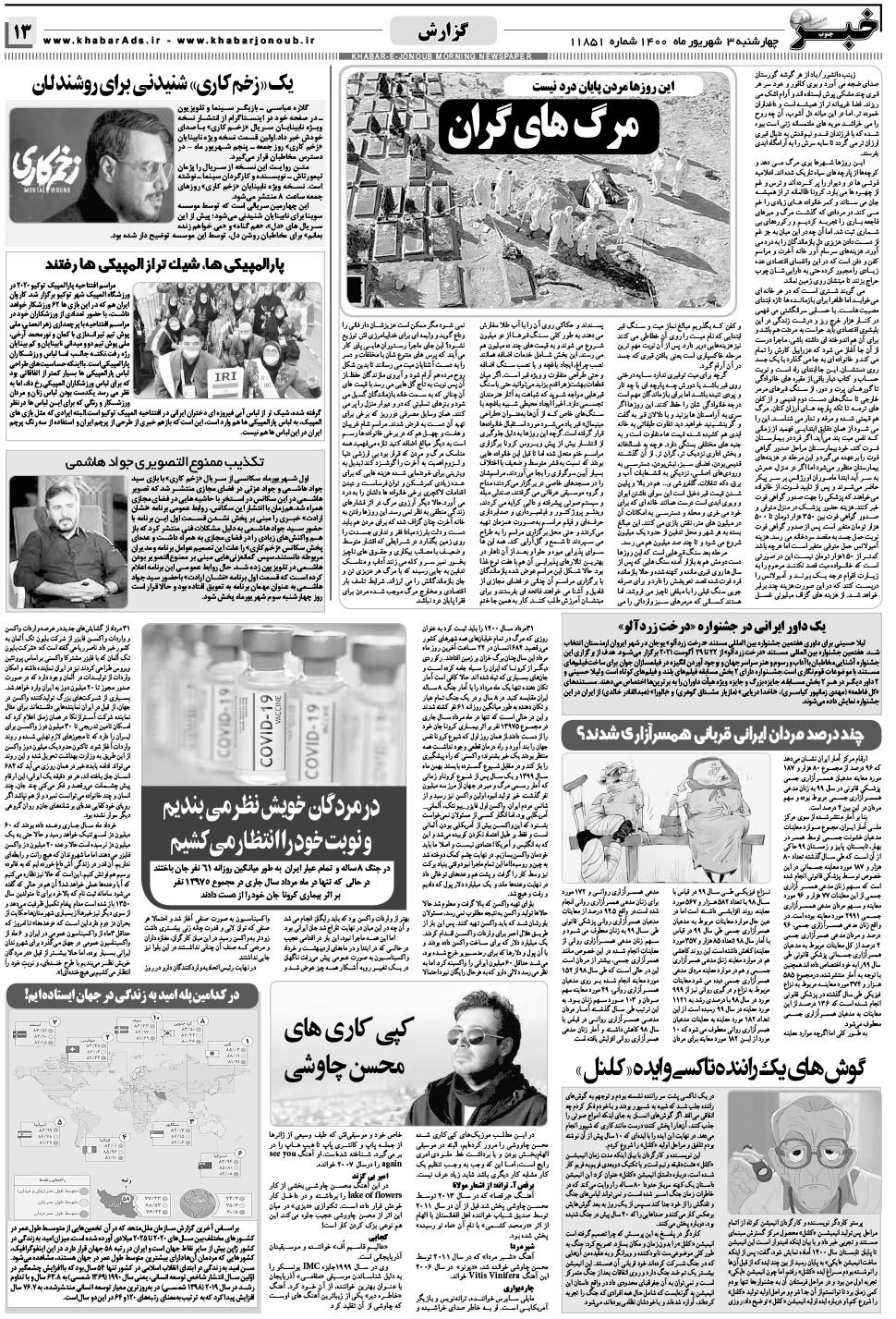 مشاهده صفحه ۱۳ روزنامه خبرجنوب تاریخ ۳  سال ۱۴۰۰