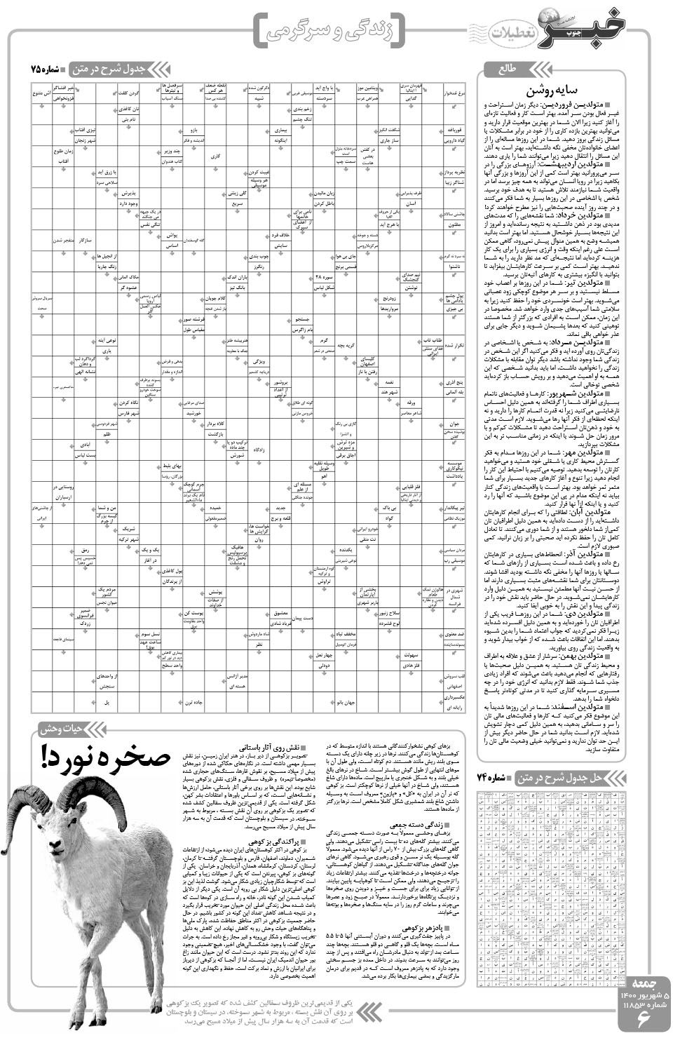 مشاهده صفحه ۶ روزنامه خبرجنوب تاریخ ۵  سال ۱۴۰۰