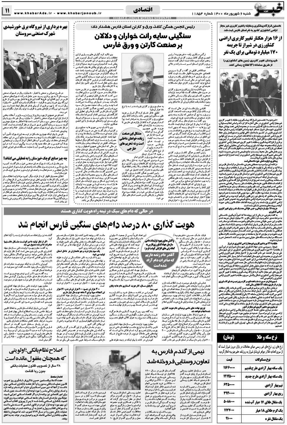 مشاهده صفحه ۱۱ روزنامه خبرجنوب تاریخ ۶  سال ۱۴۰۰