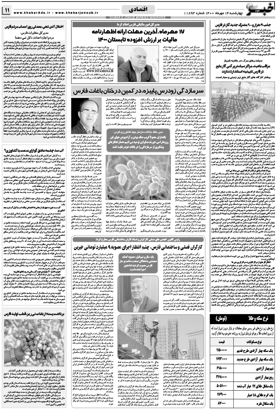 مشاهده صفحه ۱۱ روزنامه خبرجنوب تاریخ ۱۴  سال ۱۴۰۰