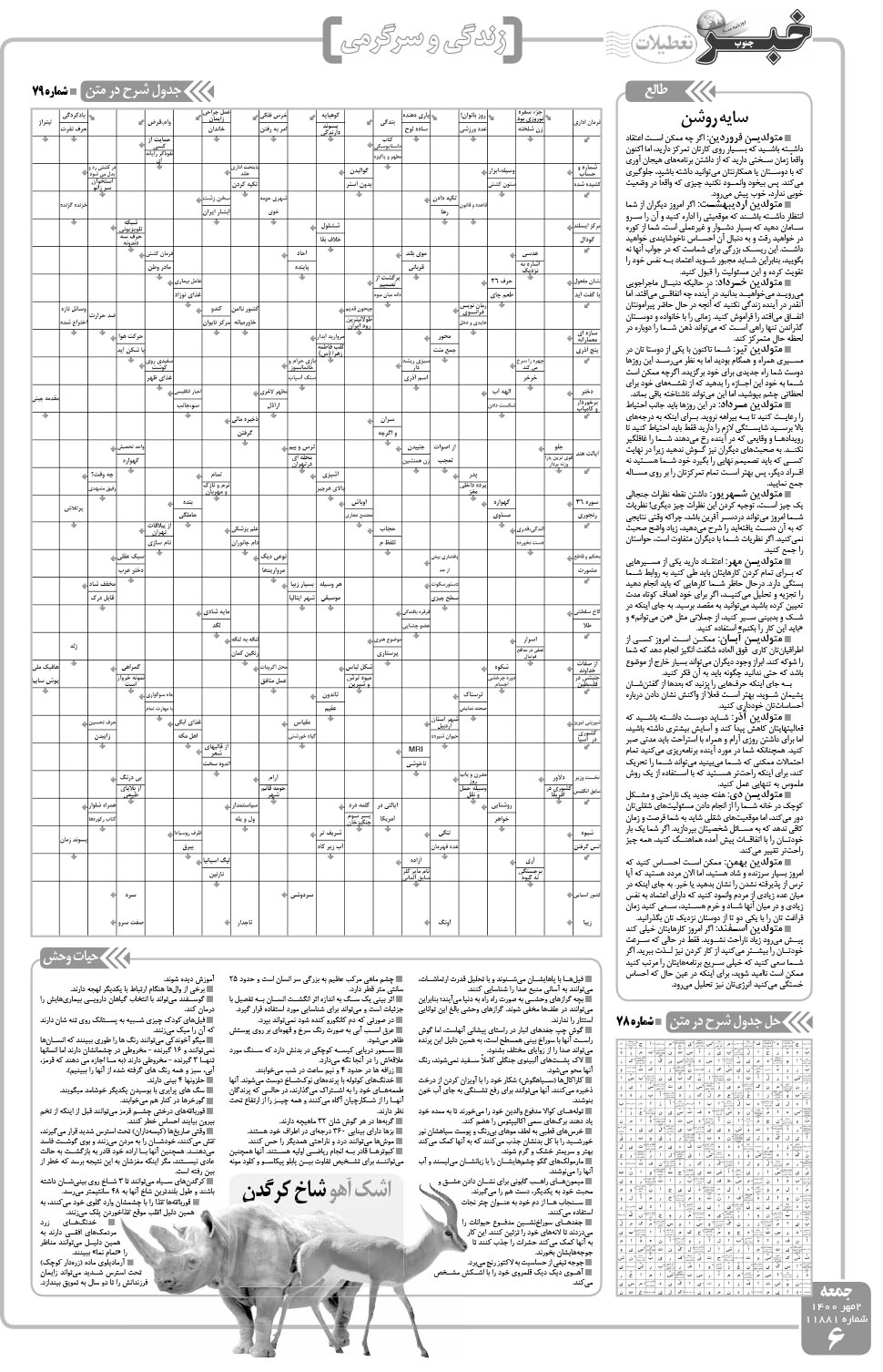 مشاهده صفحه ۶ روزنامه خبرجنوب تاریخ ۲  سال ۱۴۰۰