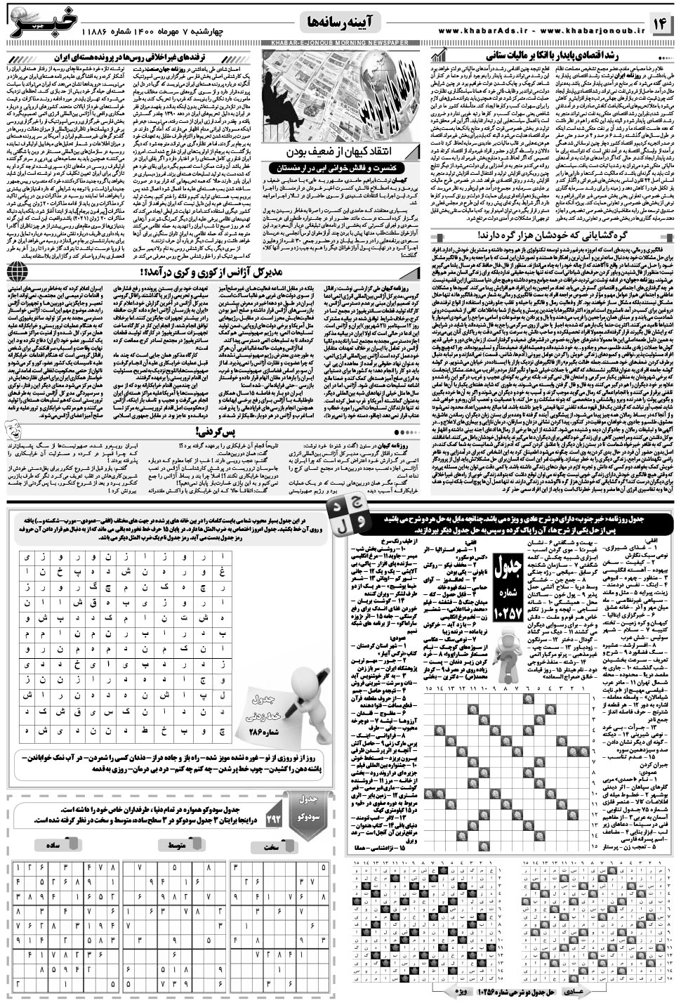 مشاهده صفحه ۱۴ روزنامه خبرجنوب تاریخ ۷  سال ۱۴۰۰