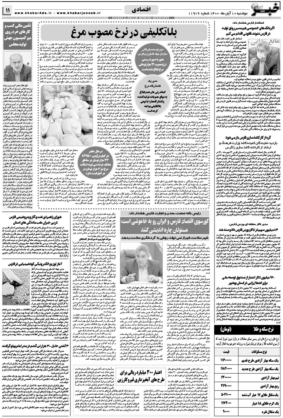 مشاهده صفحه ۱۱ روزنامه خبرجنوب تاریخ ۱۰  سال ۱۴۰۰