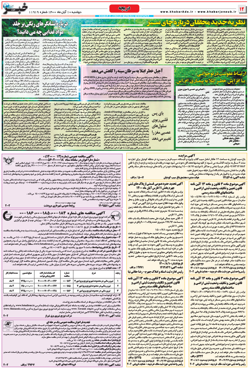مشاهده صفحه ۱۲ روزنامه خبرجنوب تاریخ ۱۰  سال ۱۴۰۰